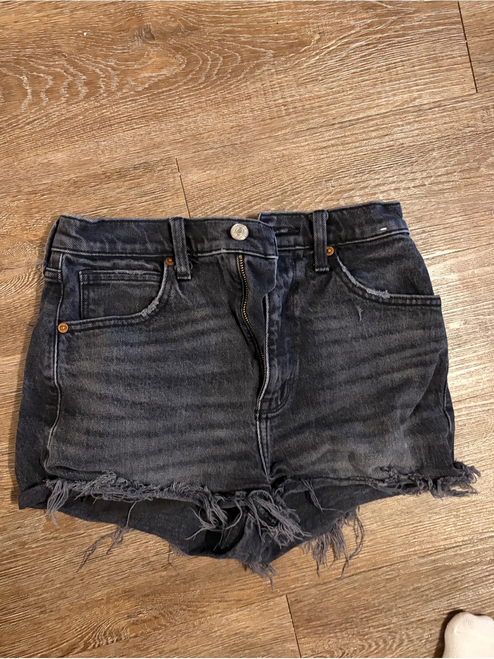 Abercrombie & Fitch Black Frayed Hem Denim Shorts